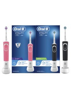 اشتري Oral-B Vitality D100 Black and Pink 1+1 Free Bundle Electric rechargeable toothbrush, with UAE 3 pin plug في الامارات