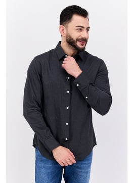 Buy Men Regular Fit Heather Long Sleeves Casual Shirts, Black in UAE