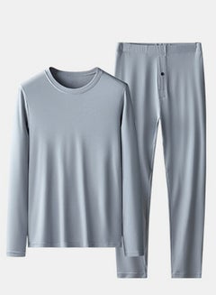 Buy Mens Solid Color Thin Seamless Long Johns And Crew-Neck Thermal Underwear Set 2 Piece Base Layer Set for Men Greyish Blue in UAE