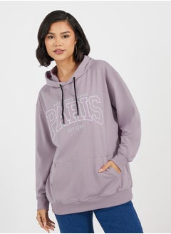 Buy Regular Fit Longline Embroidered Slogan Hoodie in Saudi Arabia