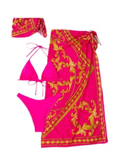 Buy 4pcs new swimsuit mesh cover-up skirt printed bikini swimsuit set in UAE