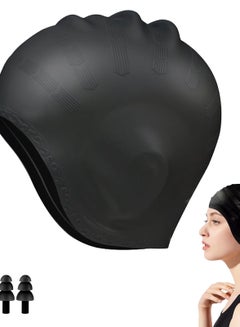 اشتري قبعة سباحة للجنسين، تصميم مريح ثلاثي الأبعاد لحماية الأذن، قبعة سباحة مريحة، قبعات قبعة استحمام، قبعات سباحة من السيليكون مع حماية للأذن واحتقان الأنف في السعودية