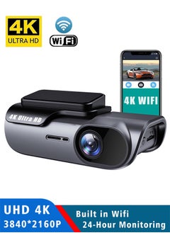 Buy 4K Car Dash Camera UHD Recording Car DVR Night Vision Video Recorder DashCam Wi-Fi Support Black Box 24H Parking in Saudi Arabia