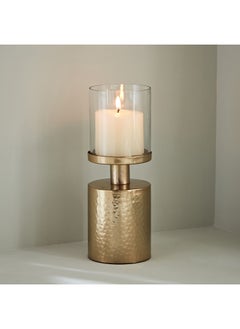 Buy Alpha Textured Metal Pillar Candle Holder With Glass 8 x 22 x 8 cm in UAE