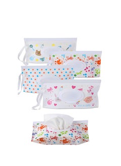 Buy Baby Wipe Dispenser, 4 Pack Portable Refillable Wipe Holder, Baby Wipes Container, Reusable Travel Wet Wipe Pouch Flip-Top Portable Waterproof Bag Travel Car Paper Towel Sub-Packing in UAE