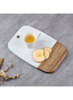 اشتري Luster Oval Chopping Board Acacia Wood plus Artificial Marble Cutting Board Best For Food Preparation For Kitchen & Dining Room L30.5Xw20.3Xh1.5Cm - White في الامارات