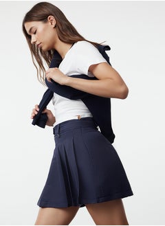 Buy Navy Blue Double Belt Detailed Pleated Mini Woven Skirt TWOAW24ET00079 in Egypt