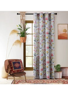 Buy Floral Botanical Print Thermal Insulated Blackout Window Curtain for Bedroom White/Red/Yellow 132x213/240cm in UAE