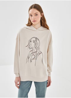 اشتري Hooded Printed Long Sleeve Oversize Women's Sweatshirt Tunic في مصر