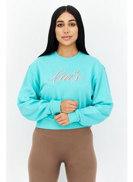 Buy Women Crew Neck Brand Logo Long Sleeve Sweatshirt, Light Green in Saudi Arabia