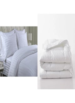 Buy 9-Piece Duvet, Duvet Cover, Fitted Sheet, Pillows & Pillow Covers; King Size, 1 Duvet-220x240 cm, Duvet Cover- 220x240 cm, Fitted Sheet- 200x200x25 cm, 4 Pillow Covers- 48x74 cm & 4 Pillows- 48x70 cm in UAE