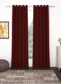 اشتري Blackout Curtain, Superior Faux Silk Plain Solid 2 Piece Long Door Curtains,9 Feet, Maroon في الامارات