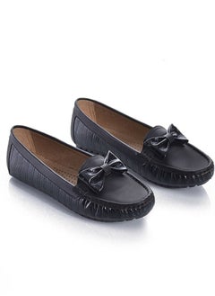 Buy RUN Ballarina Crocodile Leather Bow From The Front-Black in Egypt