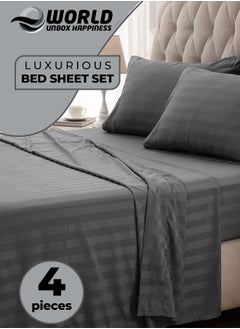 اشتري 4-Piece Luxury King Size Dark Gray Striped Bedding Set Includes 1 Duvet Cover (220x240cm), 1 Fitted Bed Sheet (200x200+30cm), and 2 Pillow Cases (48x74+5cm) for Ultimate Hotel-Inspired Sophistication في الامارات