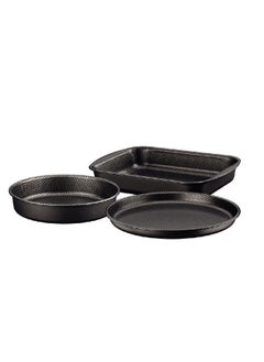 Buy Paris 3 Pieces Black Aluminum Roasting Pan Set with Interior and Exterior Starflon Max PFOA Free Nonstick Coating in UAE