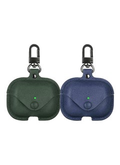 Buy YOMNA Protective Leather Case Compatible with AirPods Pro 2 Case, Wireless Charging Case Headphones EarPods, Soft Leather Cover with Carabiner Clip (Dark Green/Navy Blue) - (Set of 2) in UAE