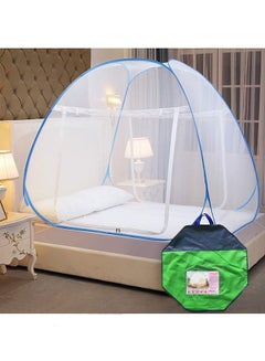 Buy Foldable Classic Mosquito Net For Single/Double/Queen/King Bed Polyester Blue/White in Saudi Arabia