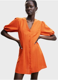 Buy Puff Sleeve Button Detail Dress in Saudi Arabia