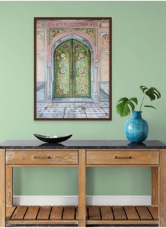 Buy Art Decor Pastel Green Pink Mughal Art Style Painting of Indian Door with Floral Patterns Architecture Framed Wall Art Traditional Design for Living Room Bedroom Office Home Gifting in UAE