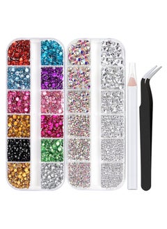 اشتري Flatback Rhinestones 4520 Pcs Colorful Nail Art Rhinestones Flatback Crystal Colorful+AB+Transparent White Rhinestone with Picker Pencil and Tweezer For Nail Art and Decoration في الامارات