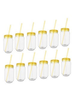 Buy A set of 12 cups with a multi-colored plastic straw, capacity 180 mm in Saudi Arabia