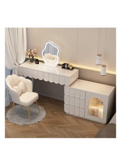 Buy Makeup Vanity Dresser, Bedroom White Dressing Table with Chair, Solid Wood Vanity Table with Smart Lighted Mirror, Multi-function Make up Desk Girls Women's Gift Essential Bedroom Furniture 120cm. in UAE