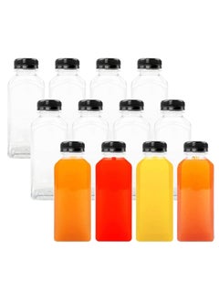 Buy 12-piece 12oz Plastic Juice Bottles with Black Tamper Evident Lids for Juicing in UAE