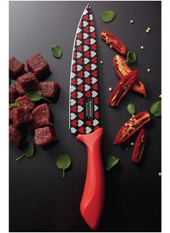 Buy Colorcut 8 Inches Meat Knife with Stainless Steel Decorated Blade and Red Polypropylene Handle in UAE