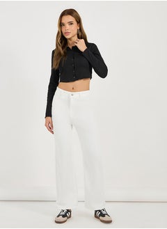 Buy Solid High Rise Straight Leg Jeans in Saudi Arabia