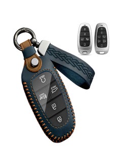 Buy Key fob Cover Compatible with Hyundai, Leather Car Key Case with Lanyard, Soft TPU Car Key Protector for Hyundai Sonata, Tucson Smart Remote Control 2023 2022 2021 (Blue) in UAE