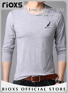 Buy Men's Basic Slim Top Long Sleeve Basic Round Neck T-Shirt Casual Crew Neck Shirt in UAE