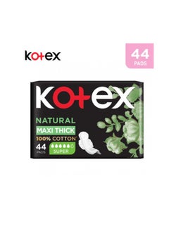 Buy Kotex Natural Maxi Thick Cotton Super Sanitary Pads, 44 Pieces in UAE