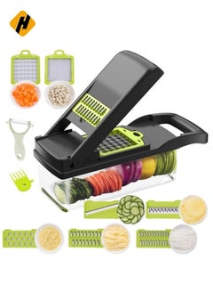 Buy Vegetable Chopper Mandoline Slicer Cutter Chopper and Grater 11 in 1 Interchangeable Blades with Colander Basket and Container in Saudi Arabia