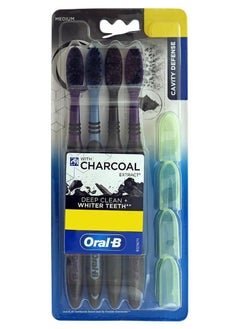 Buy Oral-B Cavity Defence Deep Clean + Whiter Teeth  Toothbrush with Charcoal Extract Hygienic Head Caps, Medium, multicolor  Pack of 4 in Saudi Arabia