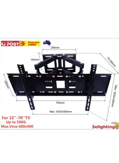 Buy TV Wall Mount Bracket Full Motion Tilt Swivel Pivot 26 40 43 50 55 60 65 Inch LED Max Capacity 80 KG in UAE