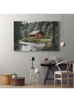 Buy Inspiring view log cabin from forest with the river background Printed canvas wall art in Egypt