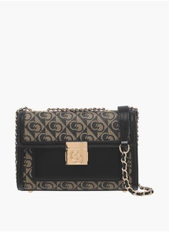 Buy Monogram Print Crossbody Bag with Flap Closure in UAE