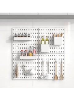 اشتري 13 Piece Pegboard Organiser Combination Set, Pegboard Wall Mount Display Pegboard Wall Panel, Durable Plastic Wall Storage Kit, Pegboard Accessories for Kitchen, Craft Room Workplace (White) في الامارات