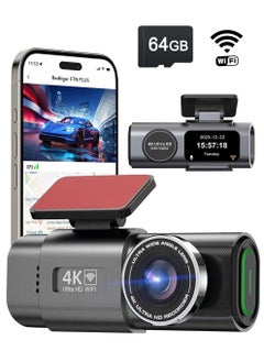 Buy 4K 1080p HD Dash Cam,WiFi  Dash Camera for Cars, Mini Car Camera, Dash Cam Front, 160° Wide Angle, Night Vision, Loop Recording, 24H Parking Monitor, with 64GB Card in Saudi Arabia