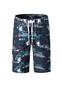 Buy Men's Printed Letters Beach Casual Shorts Swimwear Summer Blue in UAE