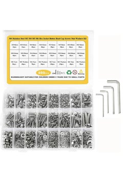 اشتري 880Pcs M6 M5 M4 M3 Screws Bolts Nuts Lock and Flat Gasket Washers Assortment Kit Stainless Steel Hex Socket Button Head Bolts Nuts Washers Kit with 4Pieces Hex Keys for Free included Tool Box في الامارات