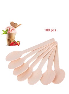 Buy 100 Pcs Disposable Spoon Natural Wooden Utensils Eco-Friendly Biodegradable for Outdoors and Parties in Saudi Arabia