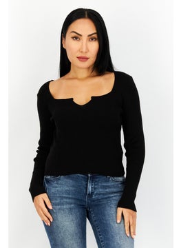 اشتري Women Square Neck Long Sleeve Knitted Top, Black في الامارات