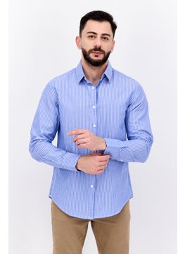 Buy Men Regular Fit Stripe Print Long Sleeves Casual Shirts, White/Blue in Saudi Arabia