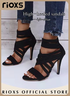 Buy Women's Fashion Fish Toe High Heels Sandals Summer Comfortable Buckle High Heels With Elastic Band in Saudi Arabia