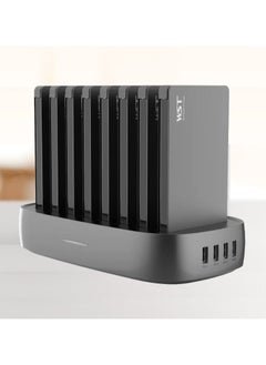 اشتري محطة شحن WST باور بانك 8 في 1 - بطارية محمولة مع كابل مدمج متوافق مع Lightning و USB-C و Micro USB - شحن سريع - نحيف ومدمج بسعة 8000 مللي أمبير - متوافق مع iPhone و Samsung و iPad (أسود) في الامارات