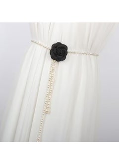 Buy Camellia Flower Pearl Waist Chain Elegant Belt AccessoryBlack Petal cashmere style Black Petal cashmere style in UAE