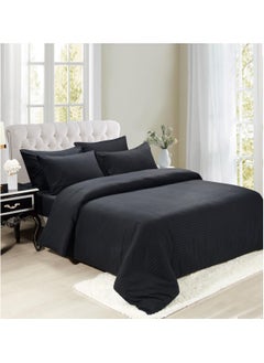 Buy 6 Piece Soft and Durable Duvet Cove Set King Size 1 pcs Duvet Cover 220x240cm 1 pcs Fitted Bedsheet 200x200+25cm 4 pcs Pillowcase 50x75cm Plain Black Color in UAE