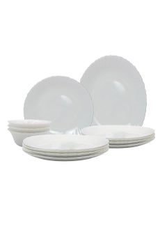 Buy Melrich 12 Piece Opal ware Dinner Set Dishwasher Safe Microwave Safe BPA Free Dinner Plate Dessert Plate Serving Bowl Medium and Soup Bowl Serving Plate in UAE