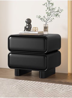 Buy Modern Bedside Table Minimalist Nightsatnds Multifunction End Table for Bedroom Living Room 2 Drawers PU Leather Covered in Black Colour H39xW45xD37 cm in UAE